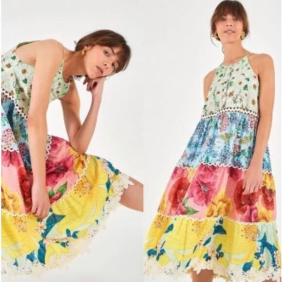 Farm Rio Daisy Patchwork Midi Dress – Size XS – Sold Out & Stunning! - Picture 2 of 15